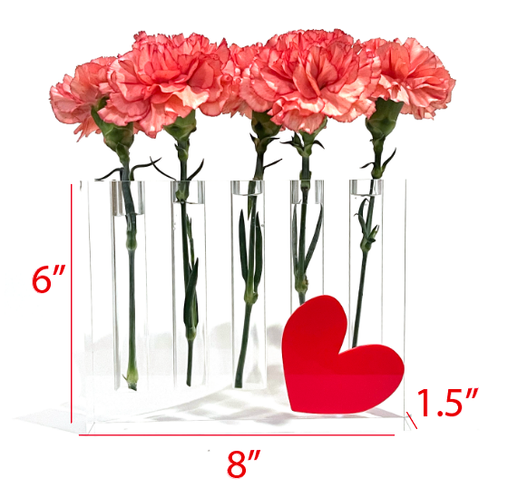 5 hole clear acrylic vase with red heart attachment